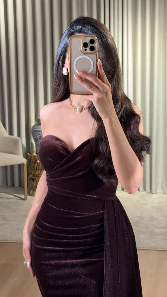 Luxurious mocha color velvet top dress