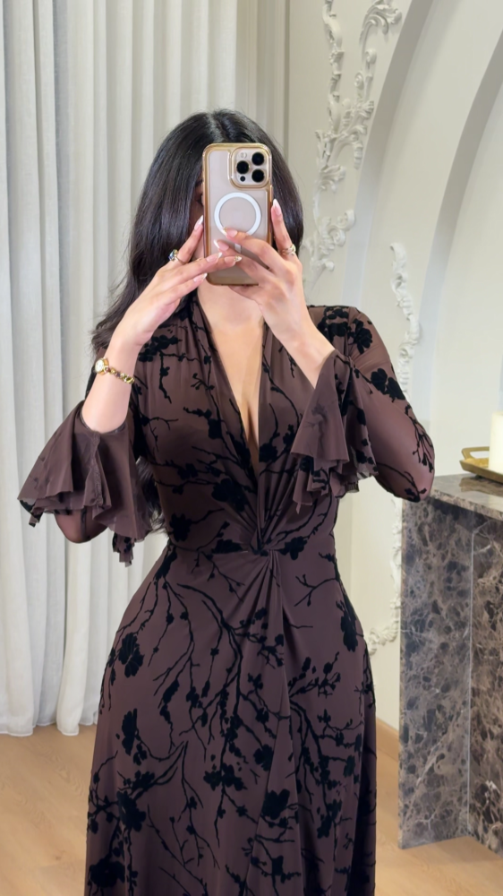 Mocha velvet floral dress