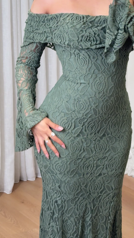 Olive green lace dress