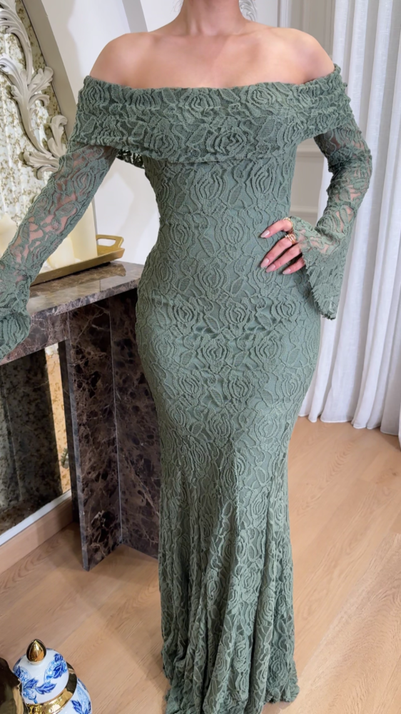 Olive green lace dress