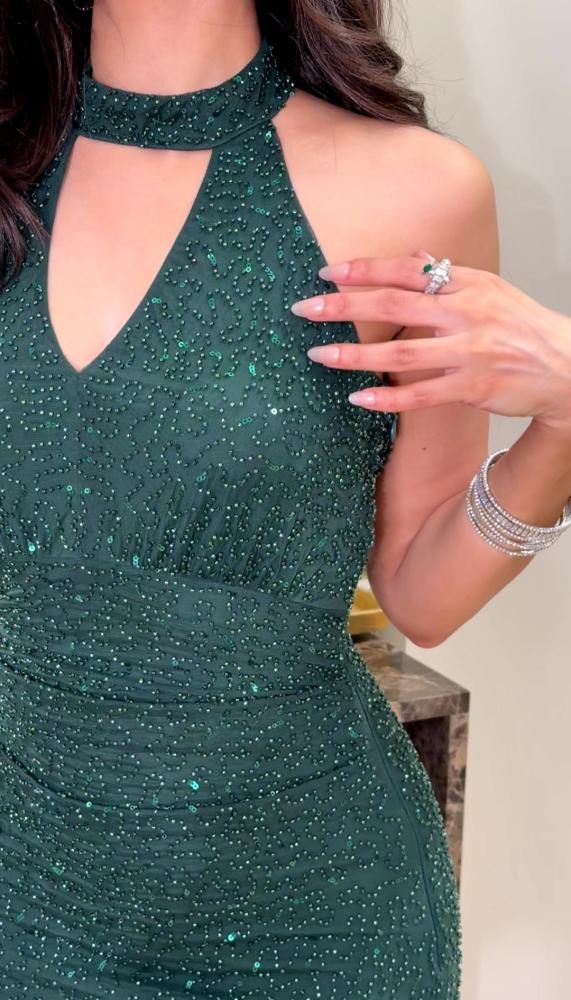 Olive long evening dress