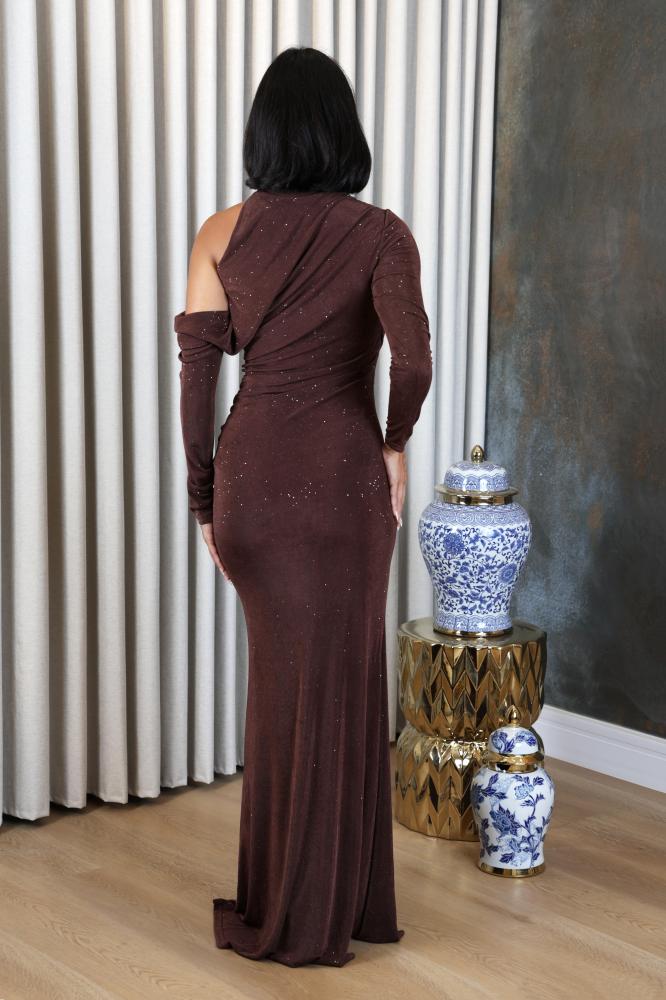 Shiny dark brown evening dress