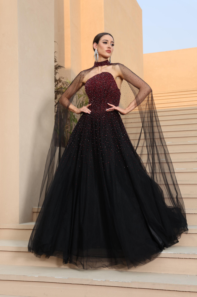 Luxurious burgundy evening dress