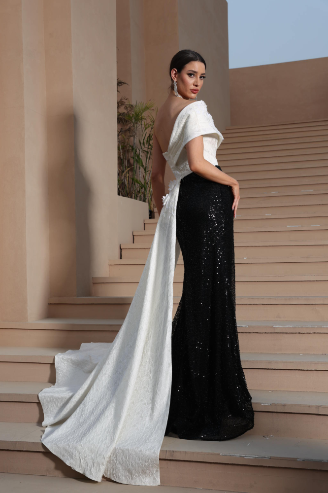 Luxurious black and white evening dress
