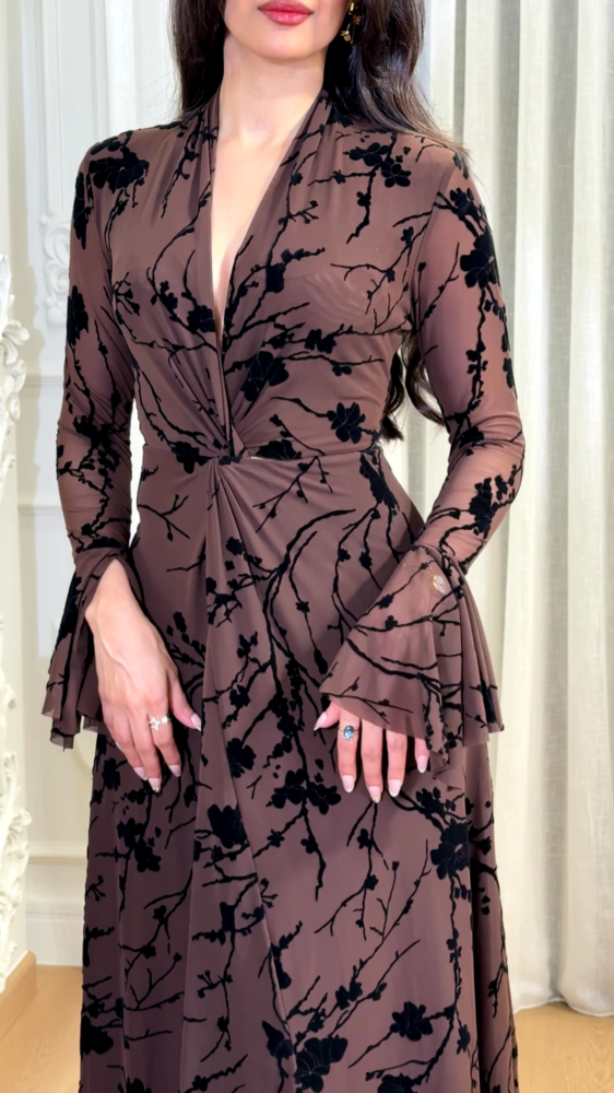 Mocha velvet floral dress