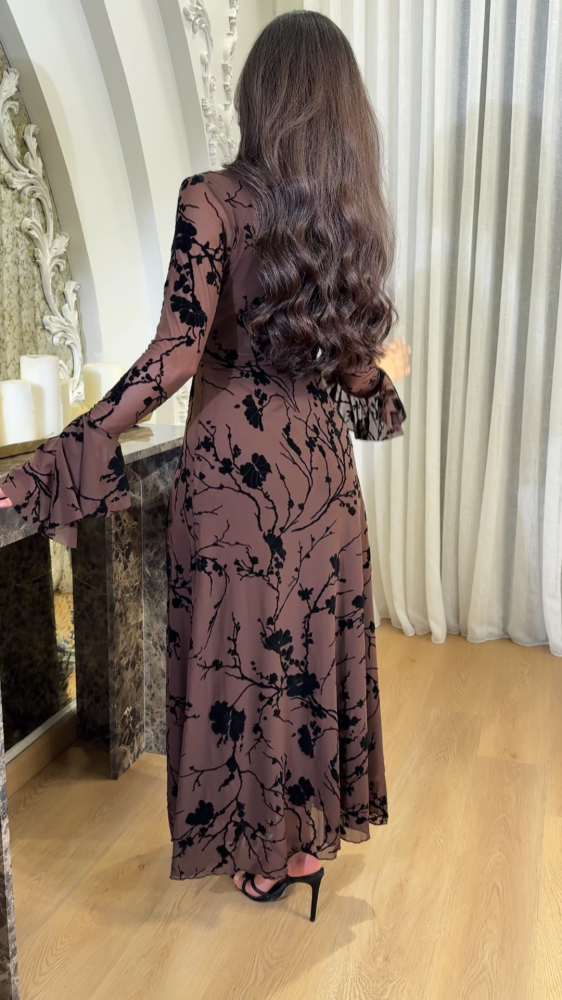 Mocha velvet floral dress