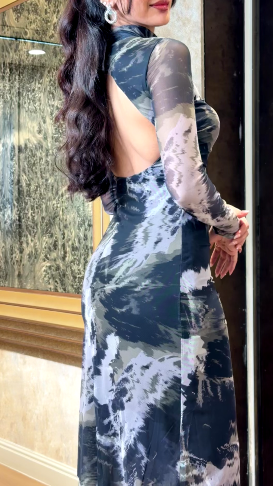 Floral midi dress with open back