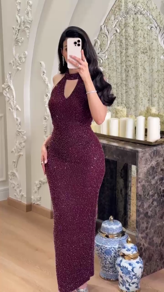 Long burgundy evening dress