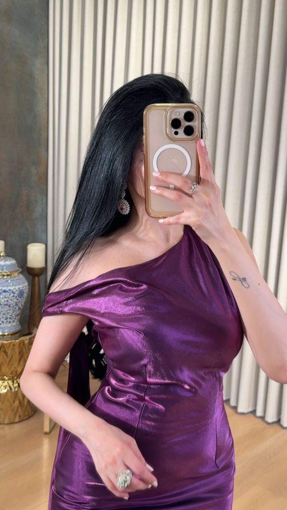 An attractive purple evening dress