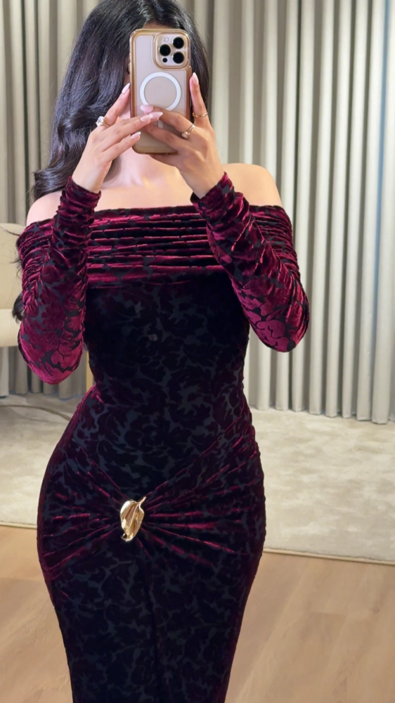 Luxurious dark burgundy velvet dress