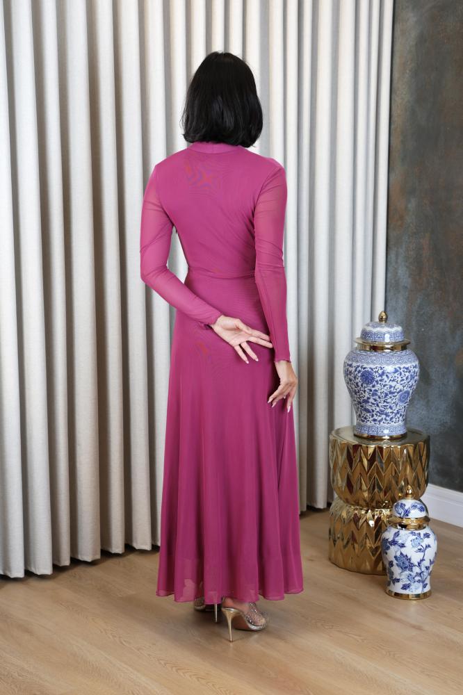 Soft, stretch tulle dress in raspberry pink