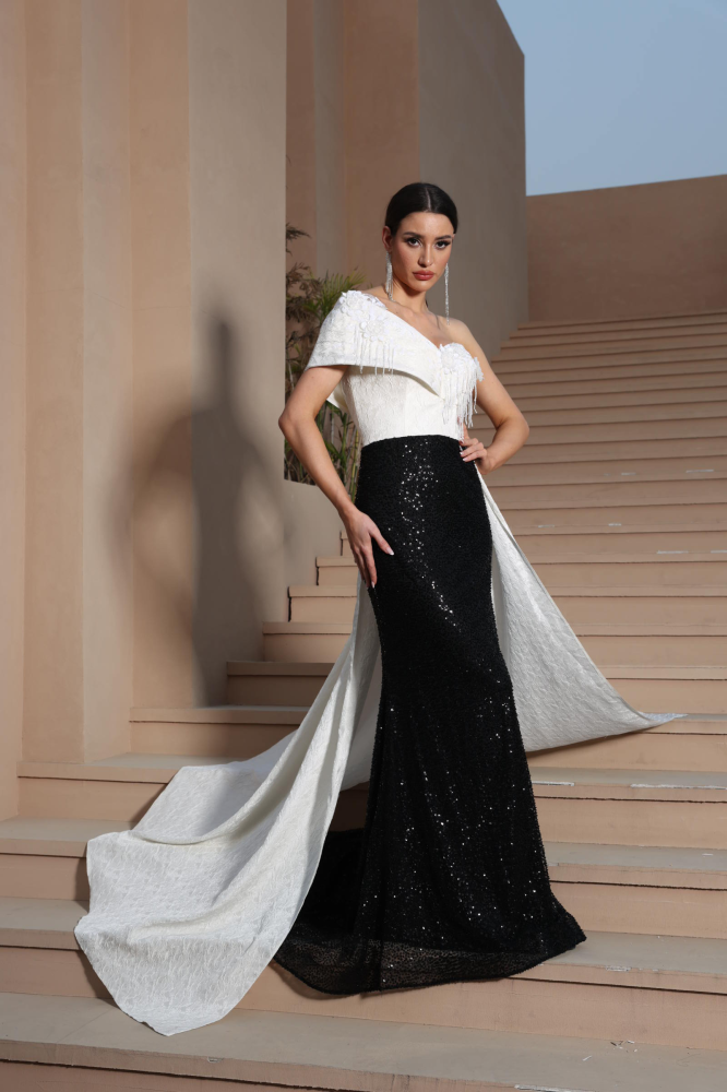Luxurious black and white evening dress