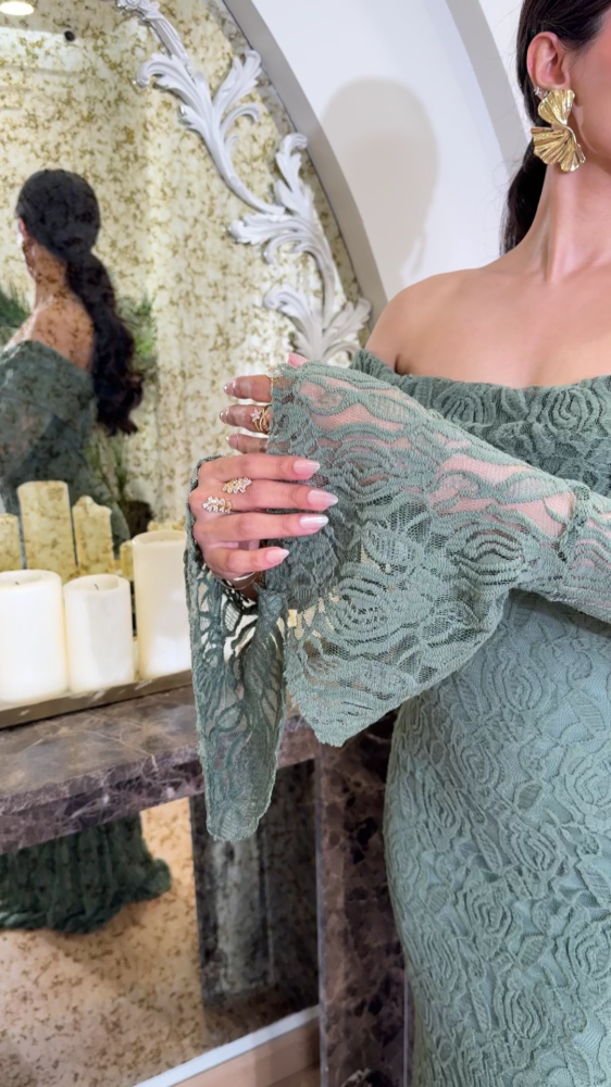 Olive green lace dress