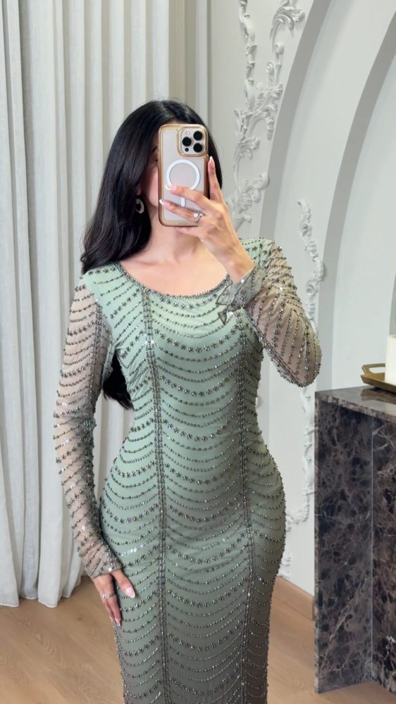 Light olive evening dress