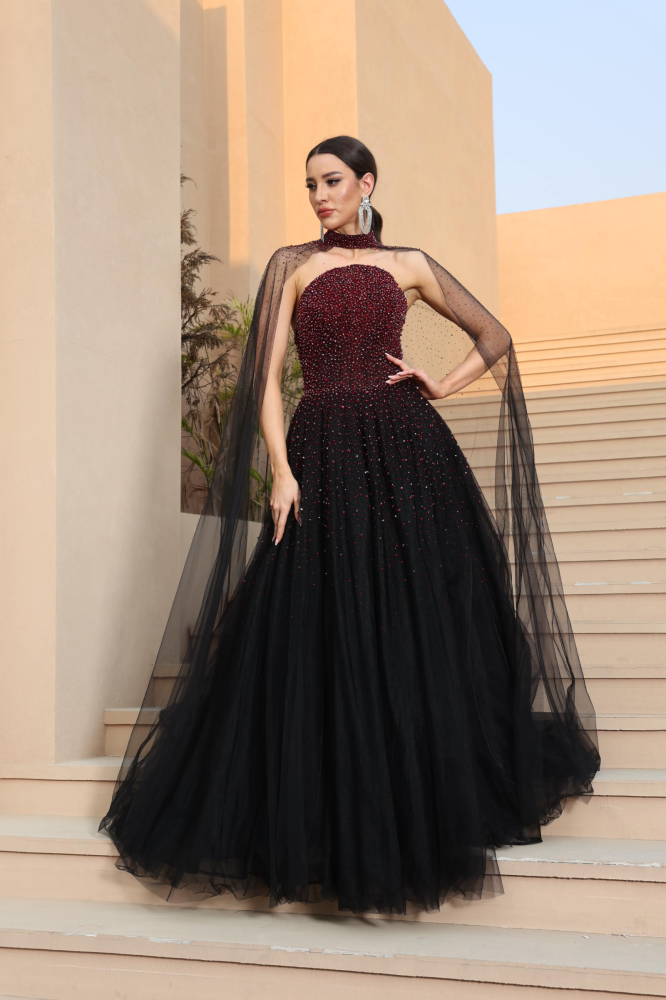 Luxurious burgundy evening dress