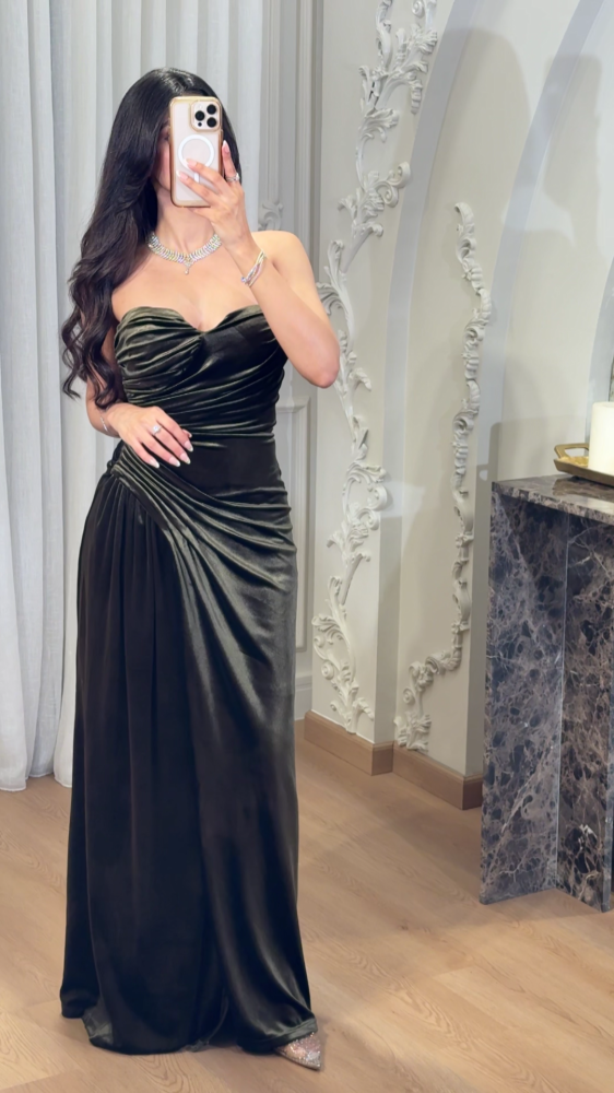 Dark olive green long dress