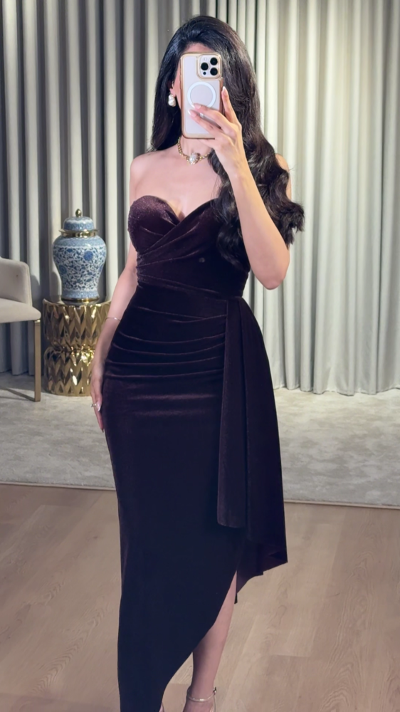 Luxurious mocha color velvet top dress