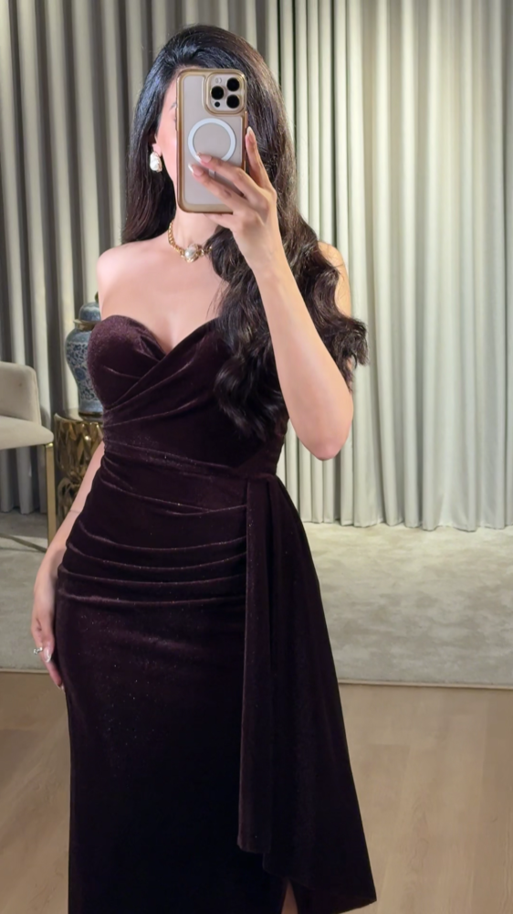 Luxurious mocha color velvet top dress