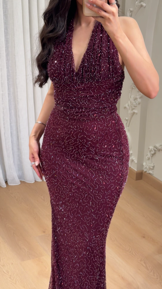 Burgundy wrap neck dress