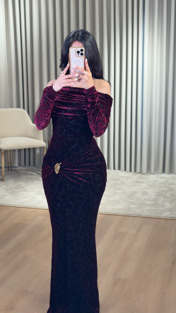 Luxurious dark burgundy velvet dress