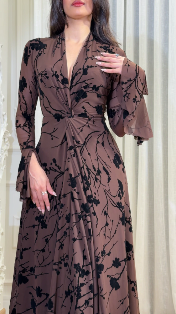 Mocha velvet floral dress