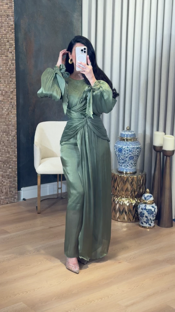 Soft olive pastel dress with shine