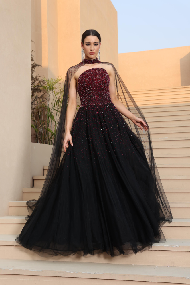 Luxurious burgundy evening dress