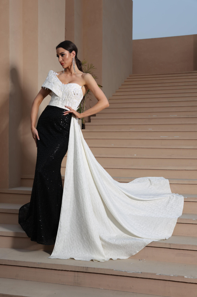 Luxurious black and white evening dress