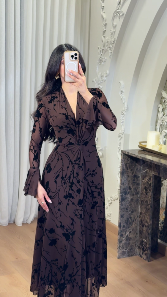 Mocha velvet floral dress