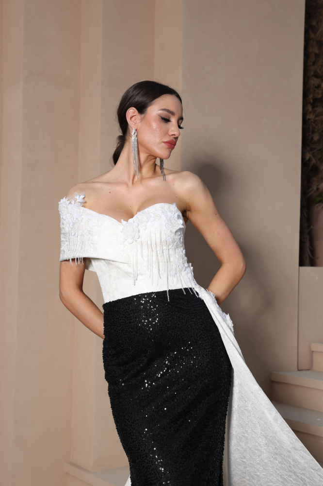 Luxurious black and white evening dress