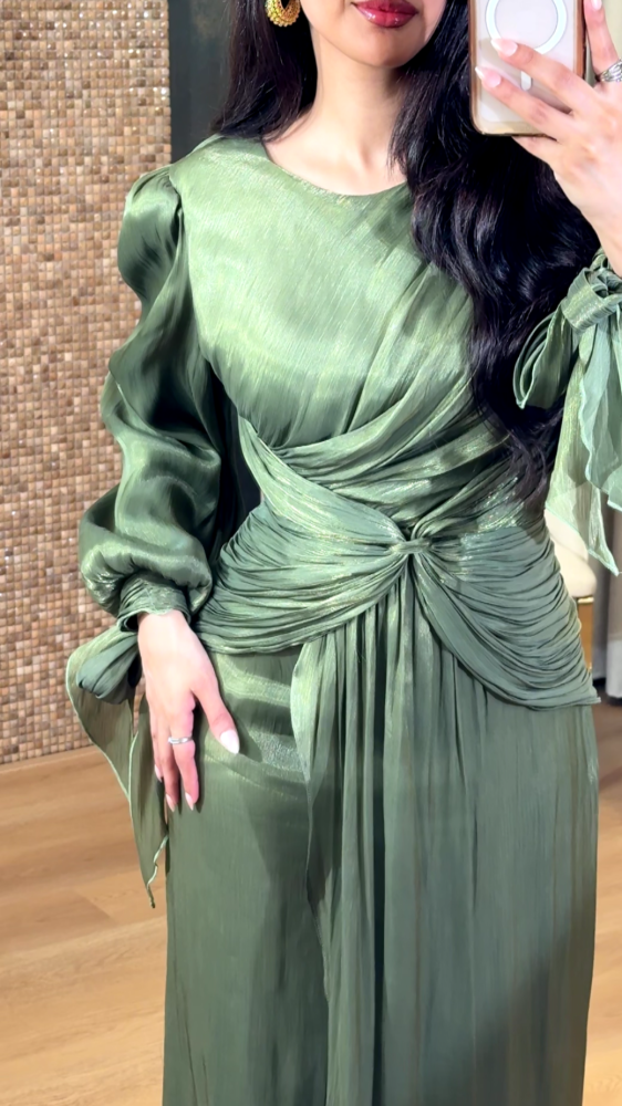 Soft olive pastel dress with shine