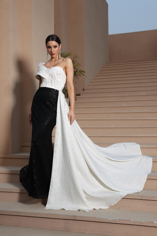 Luxurious black and white evening dress