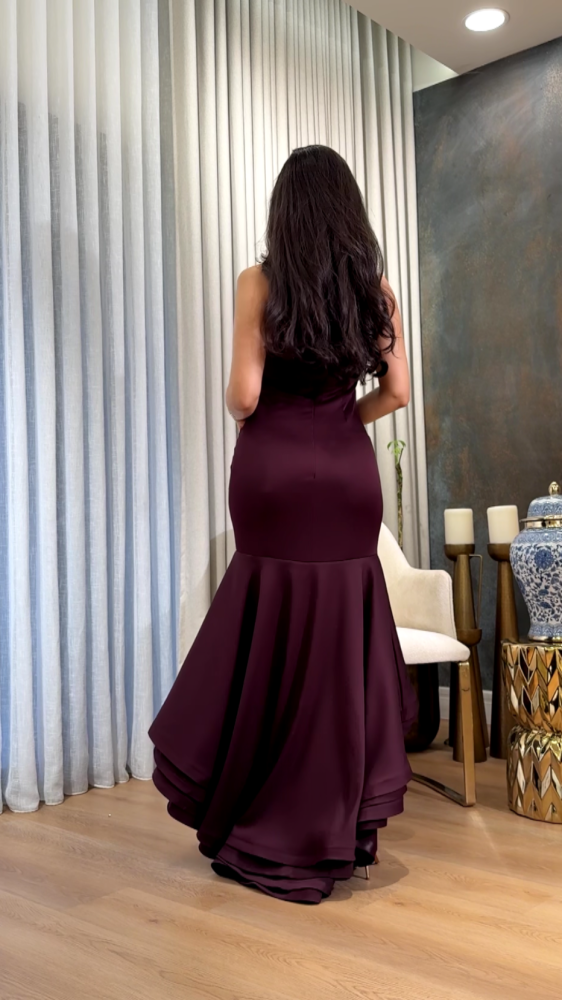 Burgundy ruffle top dress