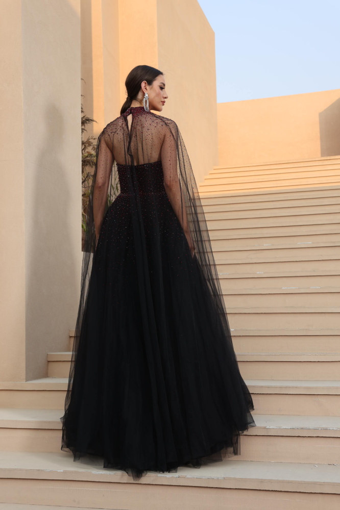 Luxurious burgundy evening dress