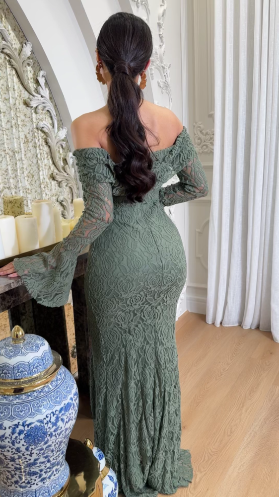 Olive green lace dress
