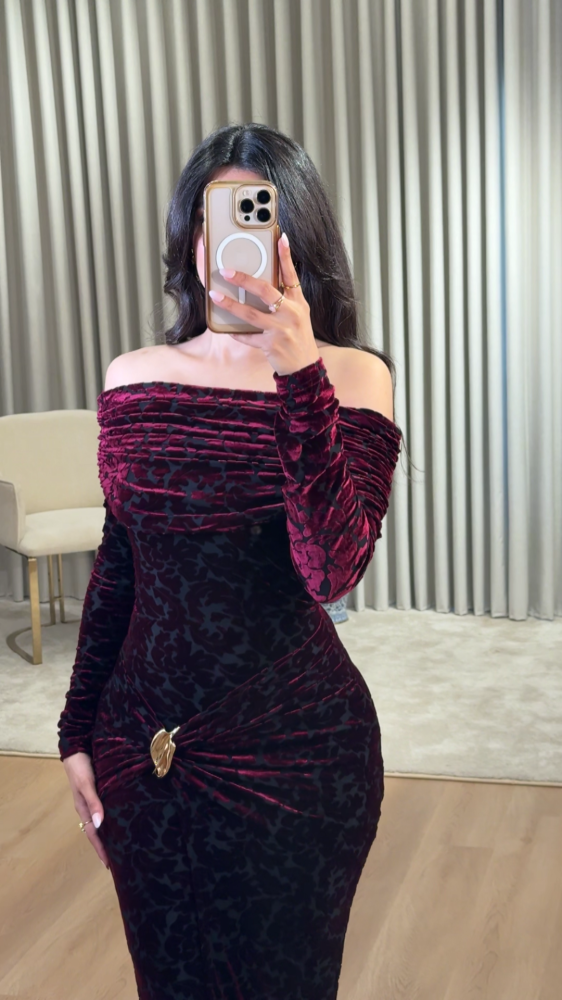 Luxurious dark burgundy velvet dress