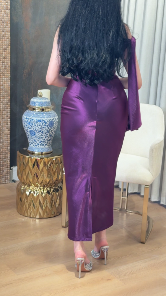 An attractive purple evening dress