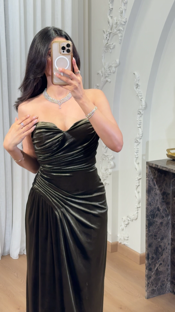 Dark olive green long dress