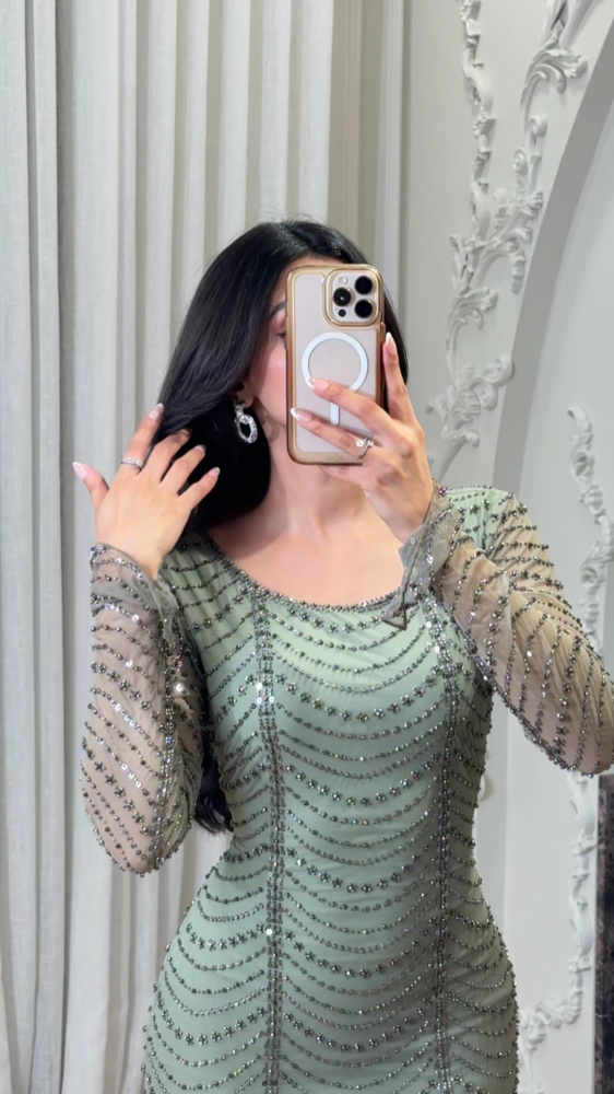 Light olive evening dress