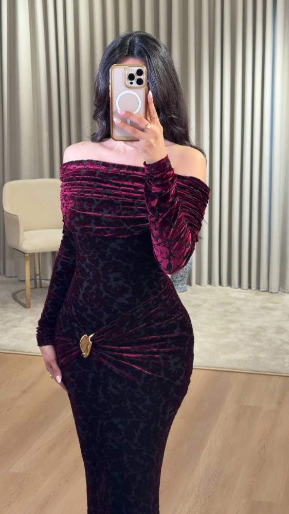 Luxurious dark burgundy velvet dress