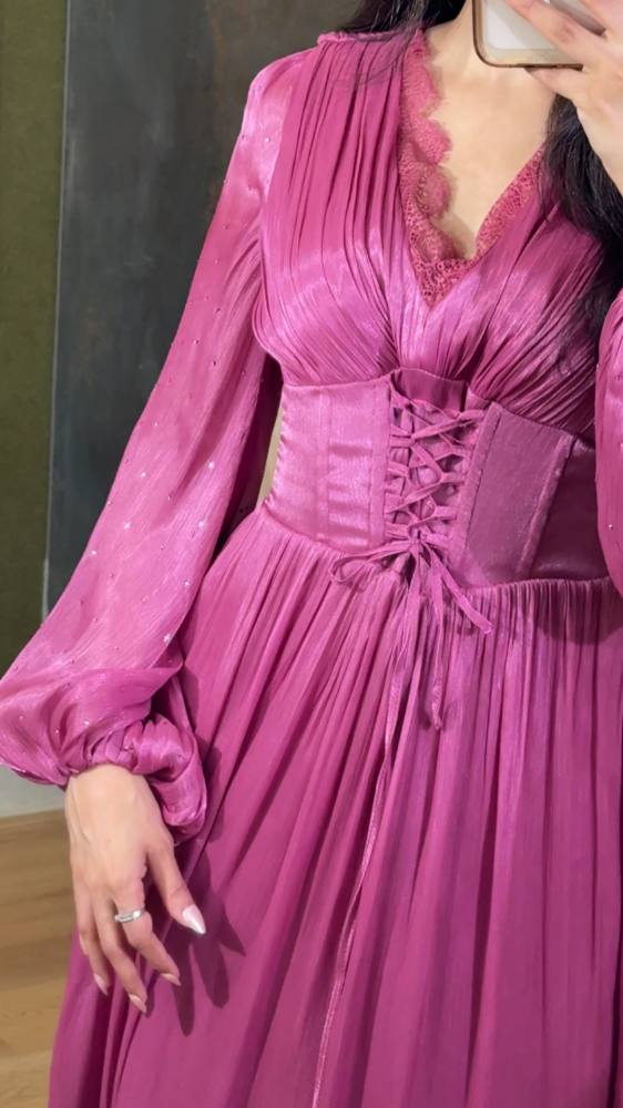 Elegant pink crochet evening dress