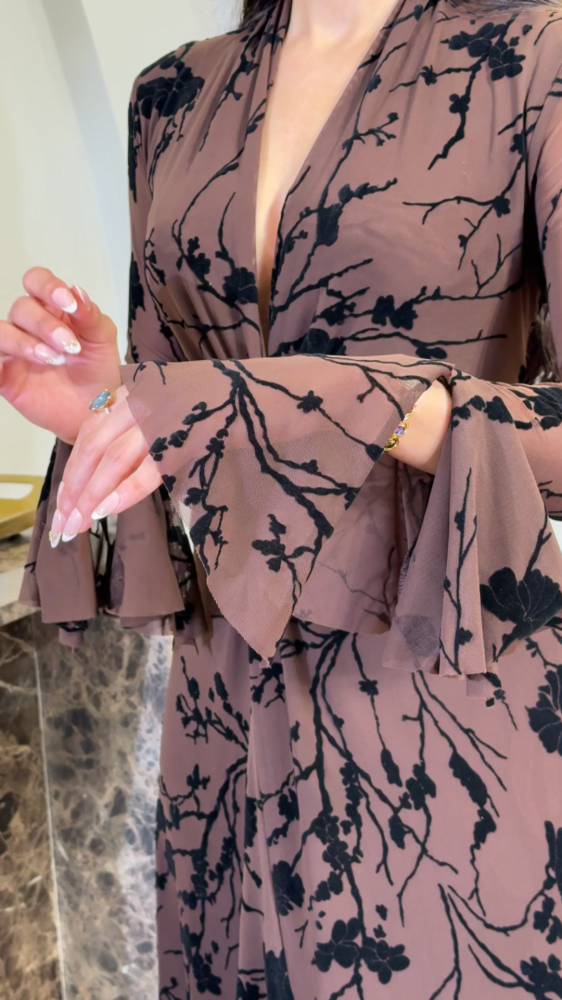 Mocha velvet floral dress