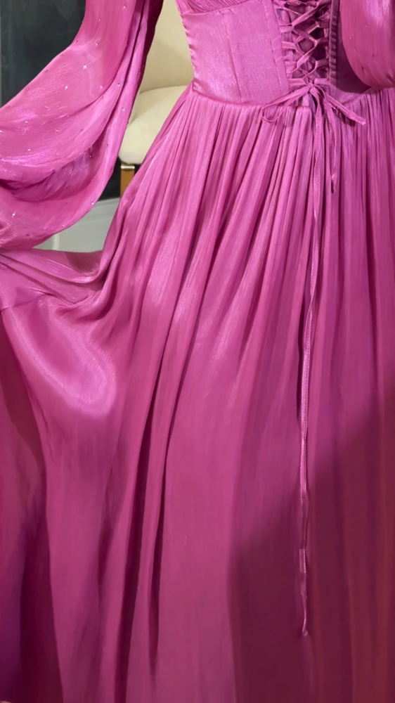 Elegant pink crochet evening dress