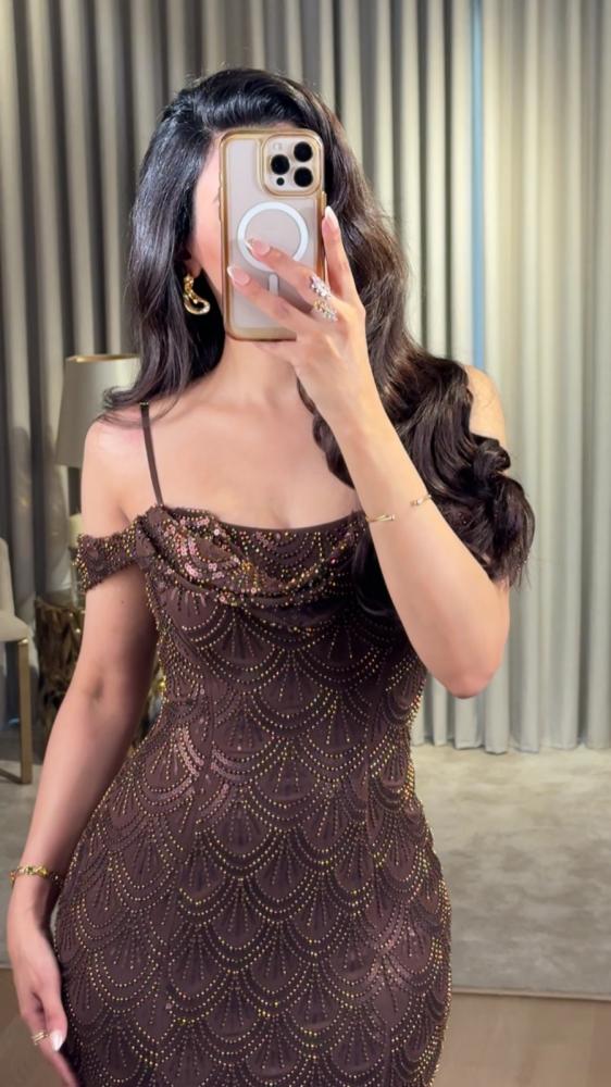 Elegant and luxurious dark brown evening dress