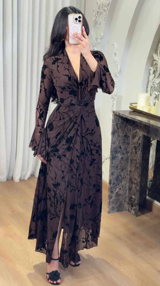 Mocha velvet floral dress