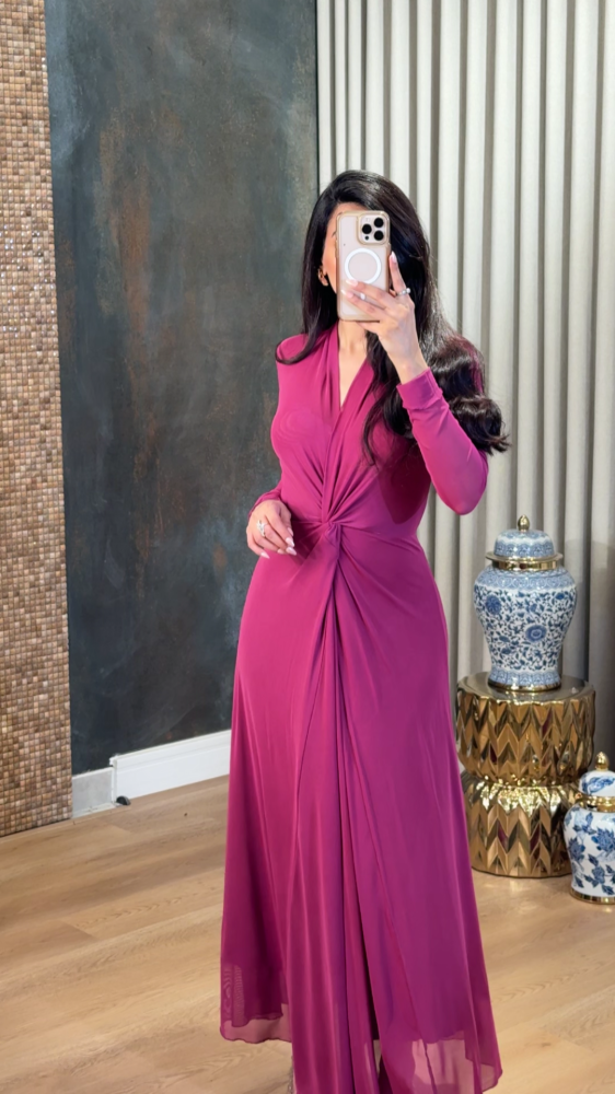 Soft, stretch tulle dress in raspberry pink