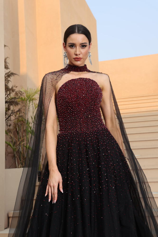 Luxurious burgundy evening dress