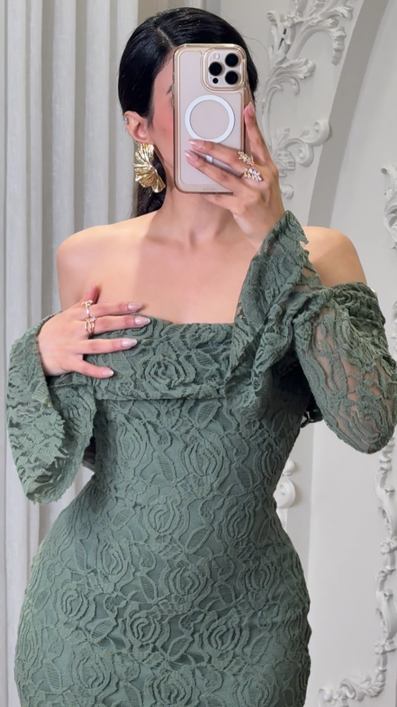 Olive green lace dress