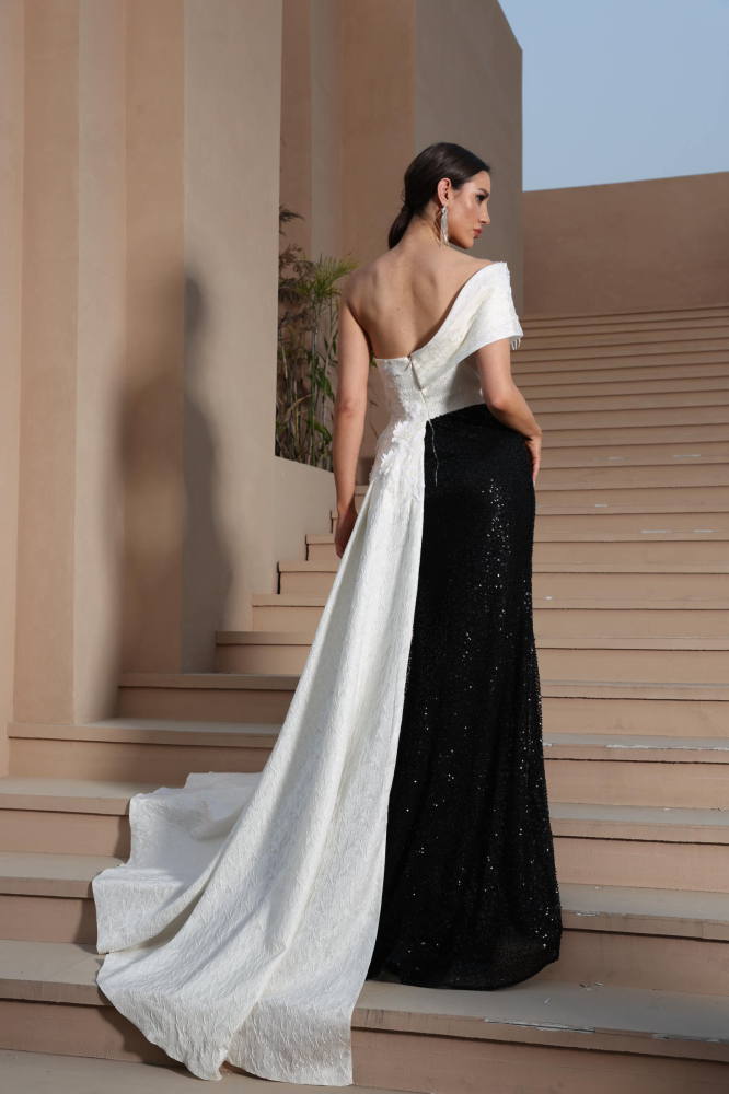 Luxurious black and white evening dress