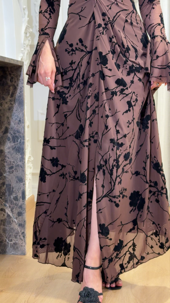 Mocha velvet floral dress
